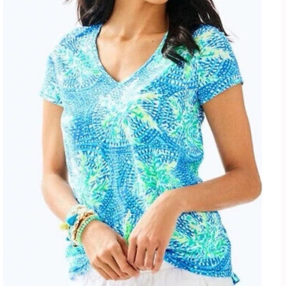 Lilly Pulitzer Blue & Green Short Sleeve V-Neck Tee